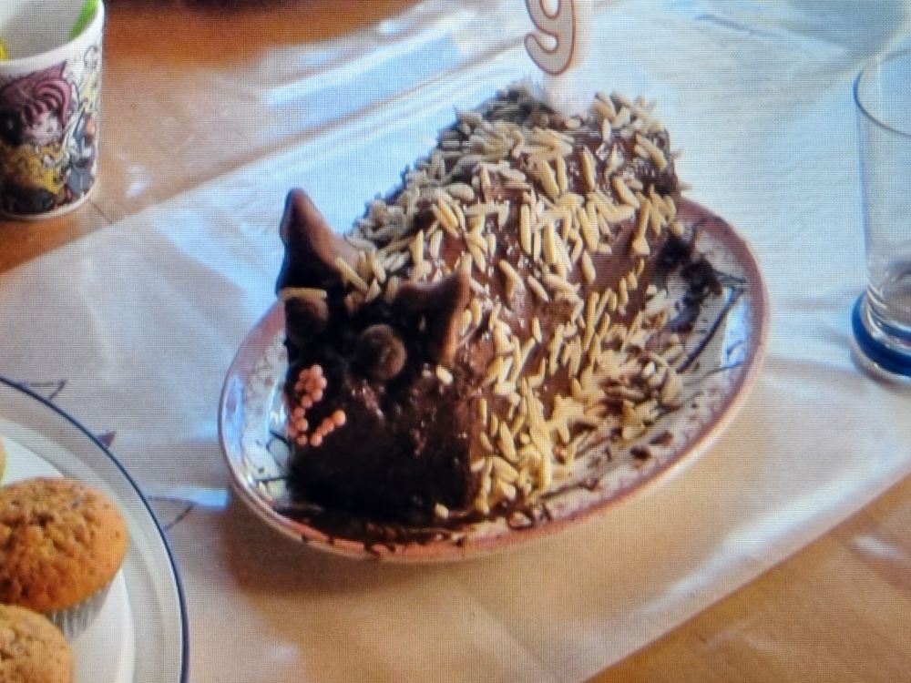 Igelkuchen, der aussieht wie eine räudige Katze
