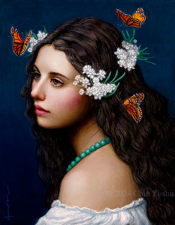 "Flora" oil painting 14x11" featuring Eastern Monarch Butterfly