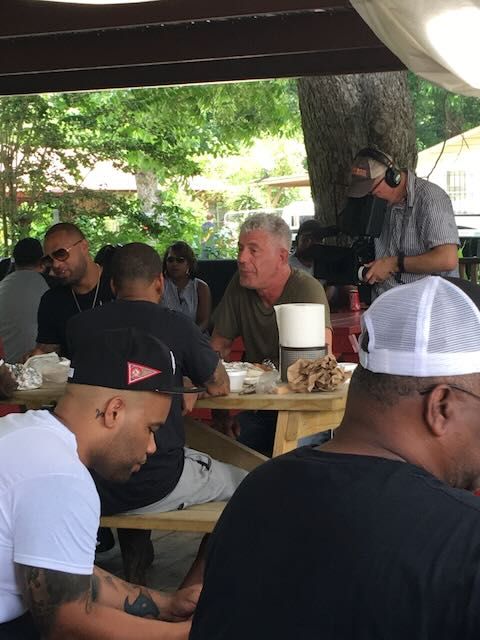 Anthony Bourdain at Burns Original BBQ in Houston on June 10, 2016, filming his show "Parts Unknown."