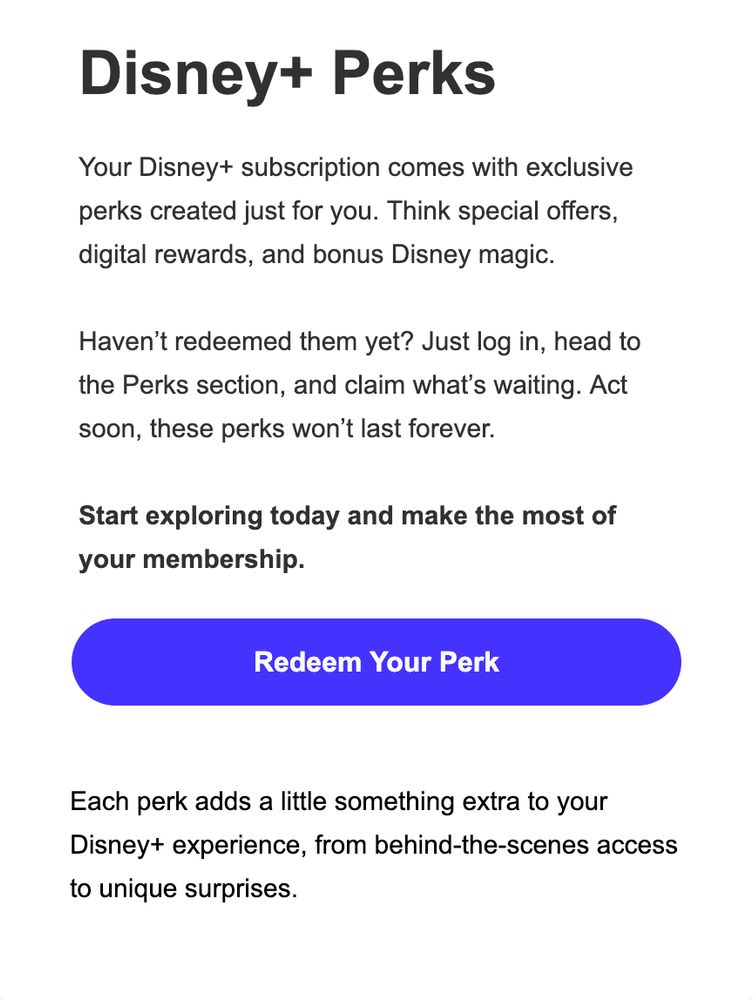 Legit looking Disney+ Perks email
