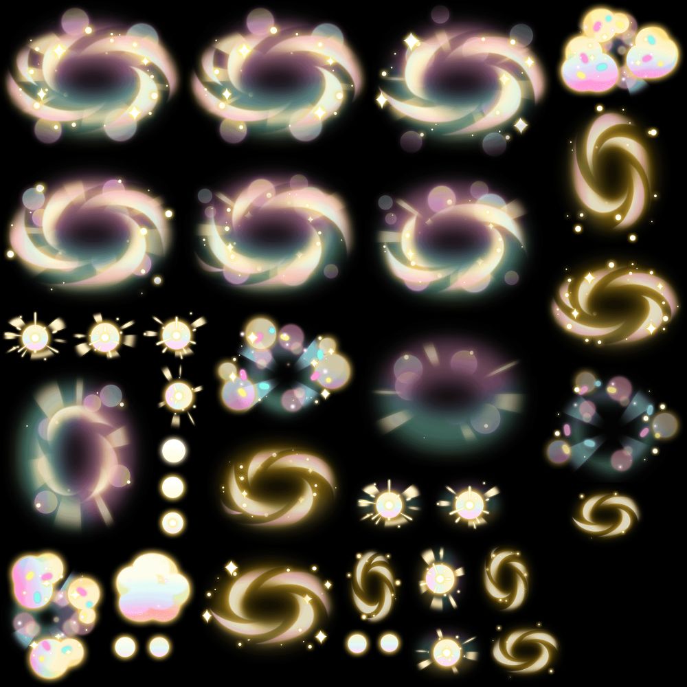 Various whoosh/sparkle/cloud effects related to Everything Pie's skill