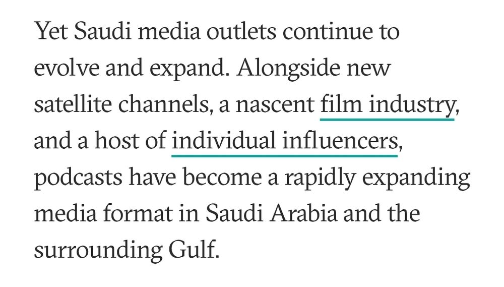 Yet Saudi media outlets continue to evolve and expand. Alongside new satellite channels, a nascent film industry, and a host of individual influencers, podcasts have become a rapidly expanding media format in Saudi Arabia and the surrounding Gulf.