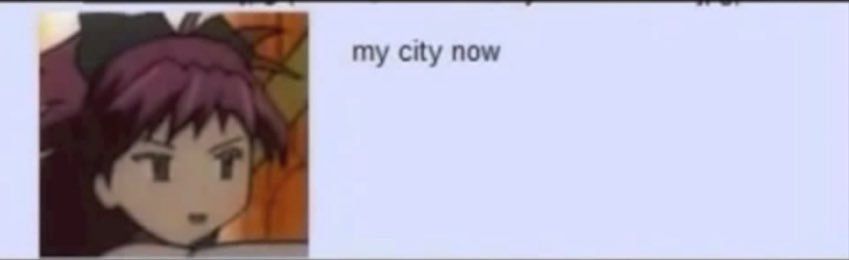 A screenshot from the “Meduka Meduca” video in which Kyoko says “my city now”.