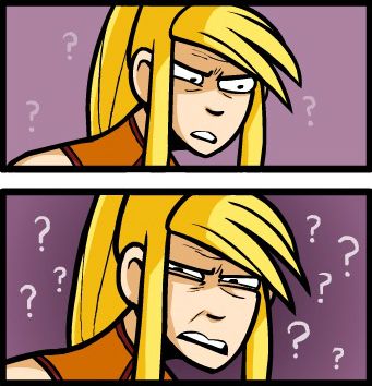 a pair of comic panels with Samus looking increasingly confused