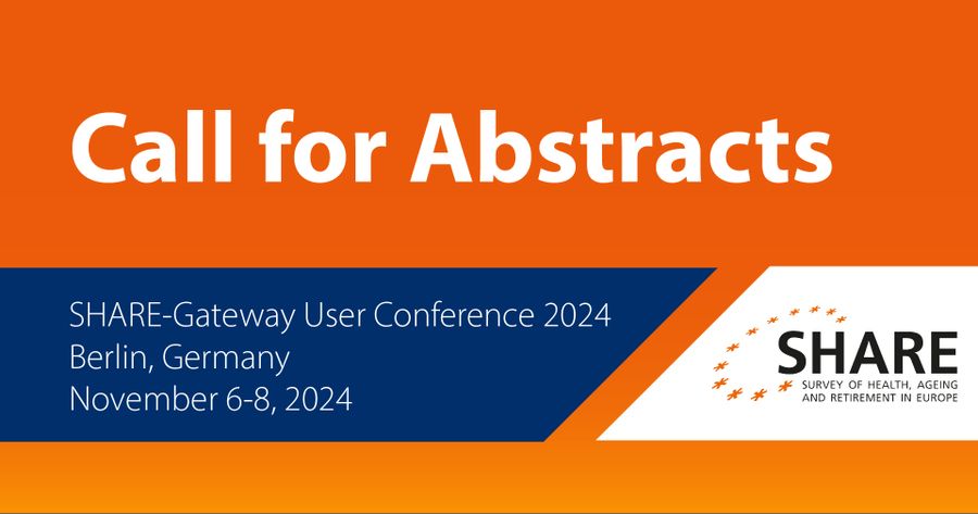 White text on orange background "Call for Abstracts".
Below, on blue background: "SHARE-Gateway User Conference. Berlin, Germany. November 6-8 2024"
SHARE logo In the bottom right corner.