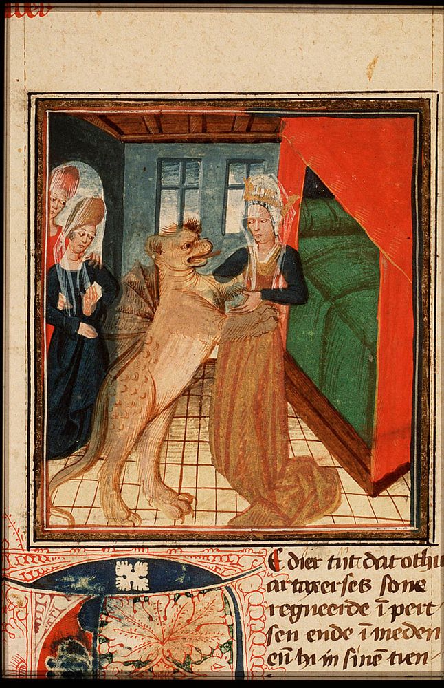 Olympias is seduced by Nectanebus in the form of a dragon, National Library of the Netherlands
