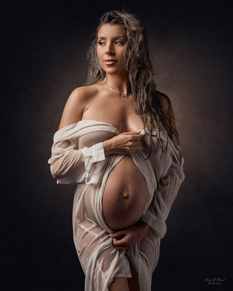 Artistic wet maternity shoot in our Mesa maternity studio
