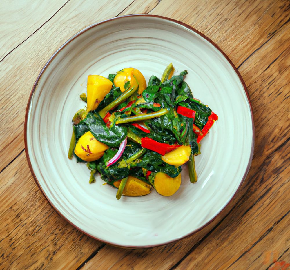 Mixed vegetable curry on a old plate