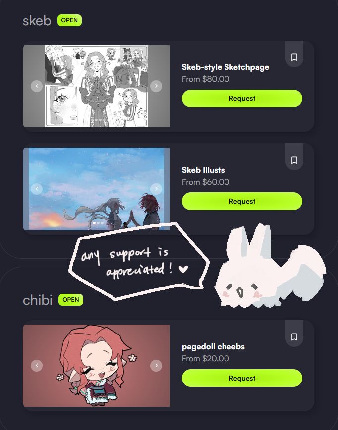 a screenshot of my commission services on vgen