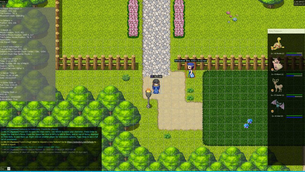 PokéStory screenshot demoing a party window overlay