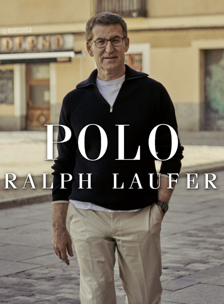 Imagen de Feijóo emulando un anuncio de Ralph Laurent editado con el texto: Ralph Laufer.