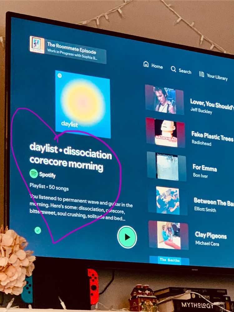 Spotify Daylist title mocks Hannah once again with title “Dissociation Core Core Morning” explaining some of her musical choices for early hours as “soul crushing”