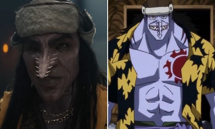 Comparison between the live action version and the anime version of Arlong from One Piece, a fish-man who's part sawshark so his human nose is replaced with a sawshark nose