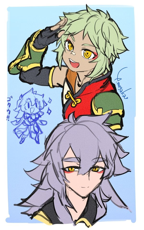 これはファンアートです。

ゴクウとビコウオウです。この2人を一緒に描くの好き。