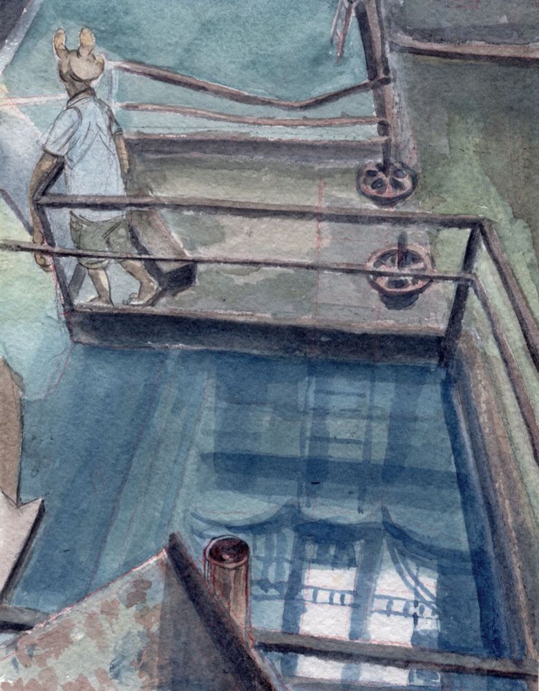 Watercolor illustration of industrial environment