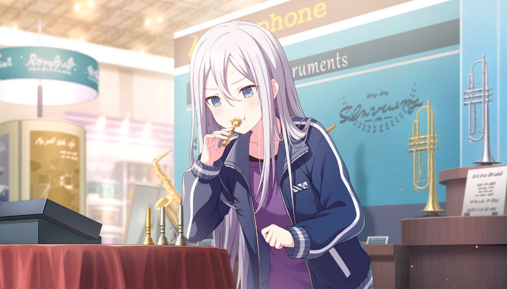 kanade project sekai blowing into a trumpet mouthpiece