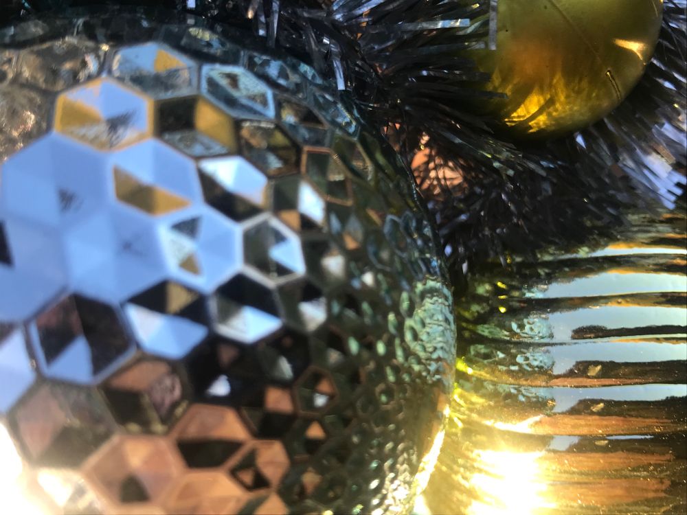 Shiny silver geometric Christmas baubles 