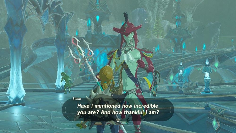 Sidon from Zelda Breath of the Wild addressing link, saying: Have I mentioned how incredible you are? And how thankful I am? 