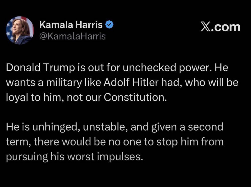 Donald Trump is out for unchecked power. He wants a military like Adolf Hitler had, who will be loyal to him, not our Constitution. He is unhinged, unstable, and given a second term, there would be no one to stop him from pursuing his worst impulses.