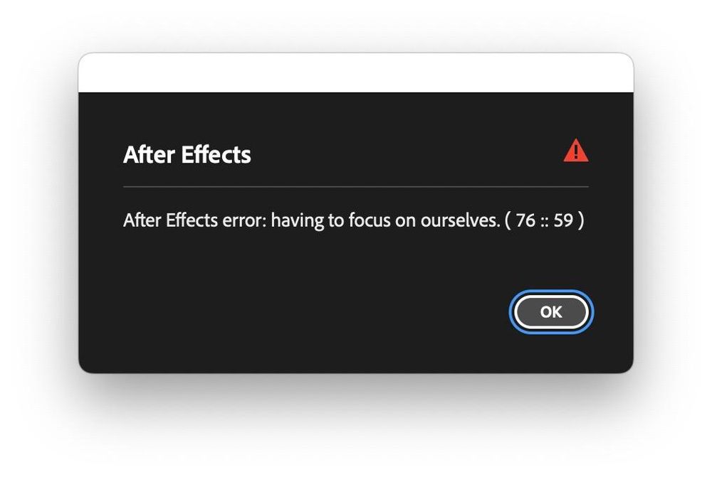 After Effects error message

After Effects error: having to focus on ourselves.
