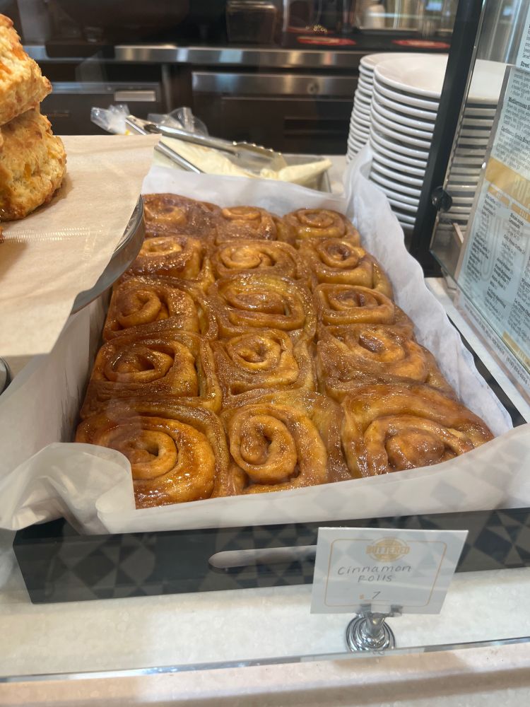 This is a pan of caramelly cinnamon rolls at The Buttered Tin in NE Minneapolis. Perfection.