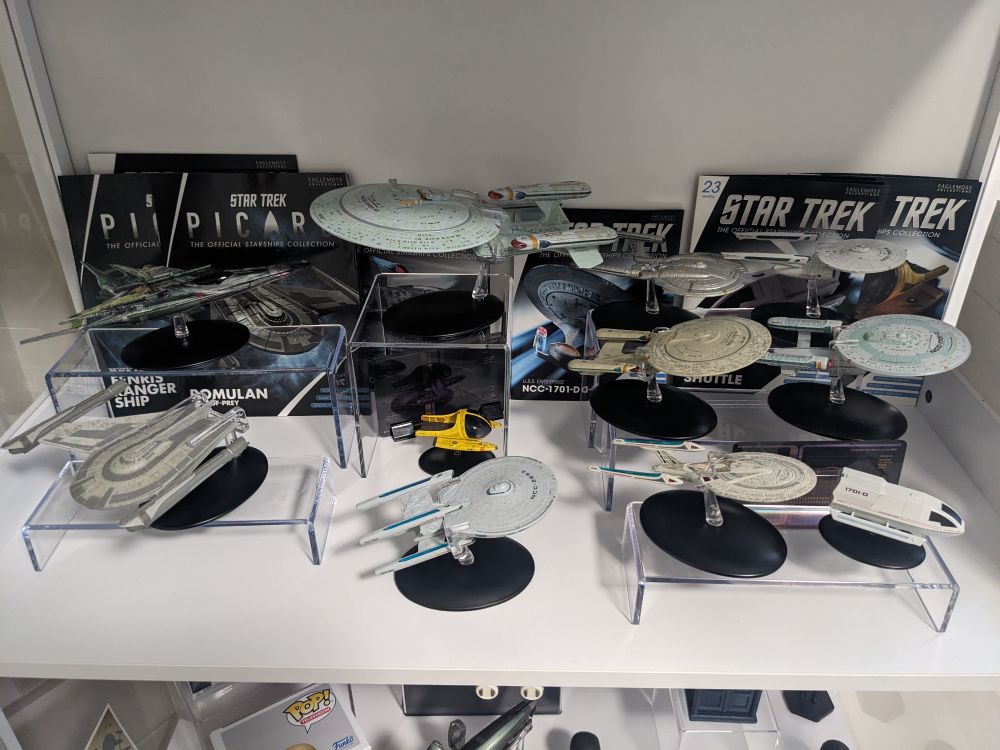 Collectible ships on display.