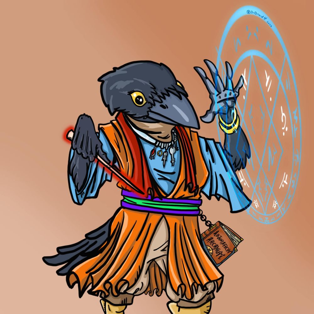An bird folk wizard casting a spell