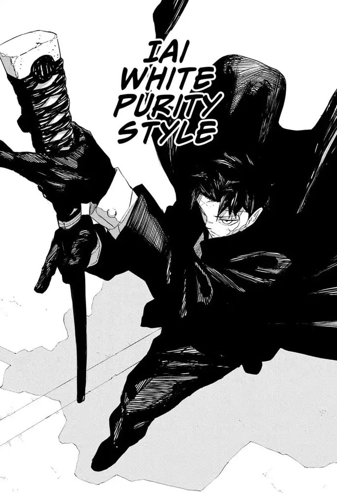 Chihiro Rokuhira of Kagurabachi utilizing his former idol/mentor’s “Iai White Purity Style” technique