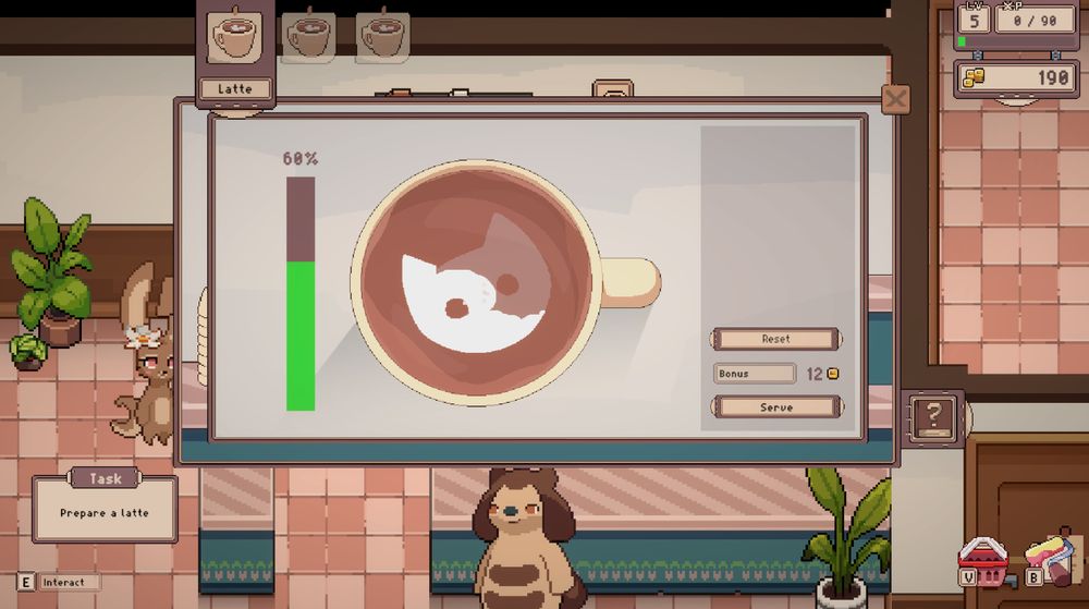 screenshot of Tailside latte art making panel