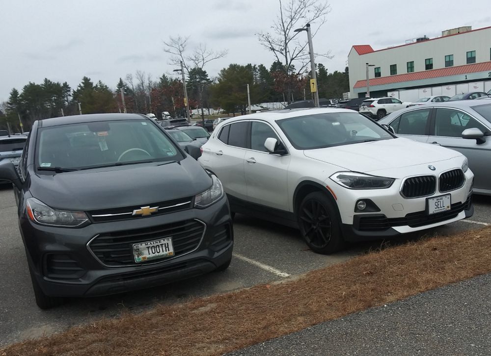 Vanity plate 1: TOOTH
Vanity plate 2 (on a BMW): SELL