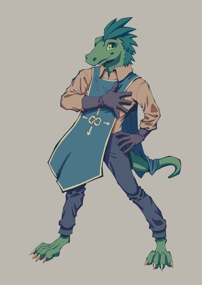 Shax from the visual novel Nerus. A cute lizard guy with feathers for hair, I think.