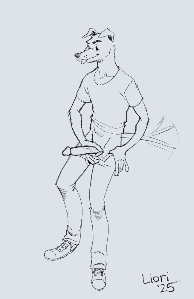 Dog guy whipping his dick out; tail wagging.