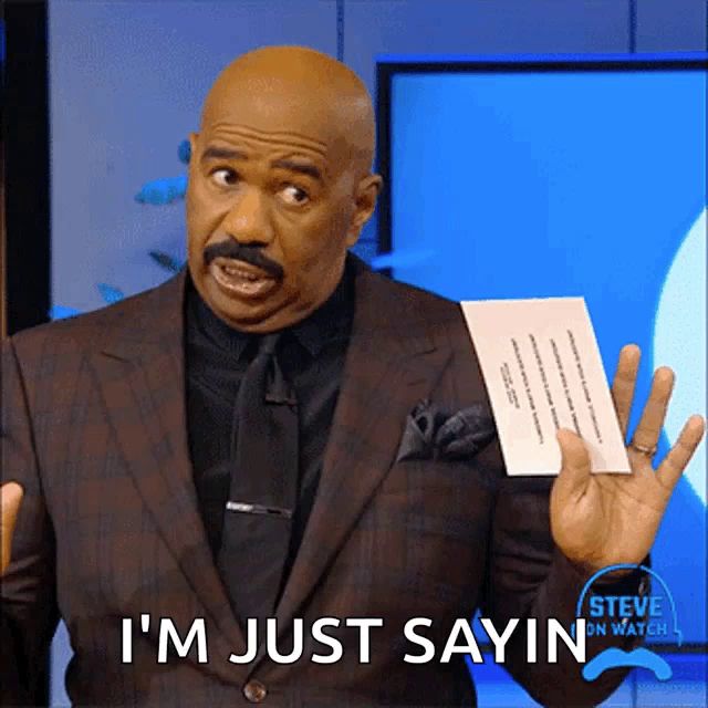 steve harvey says i 'm just sayin while holding a card
