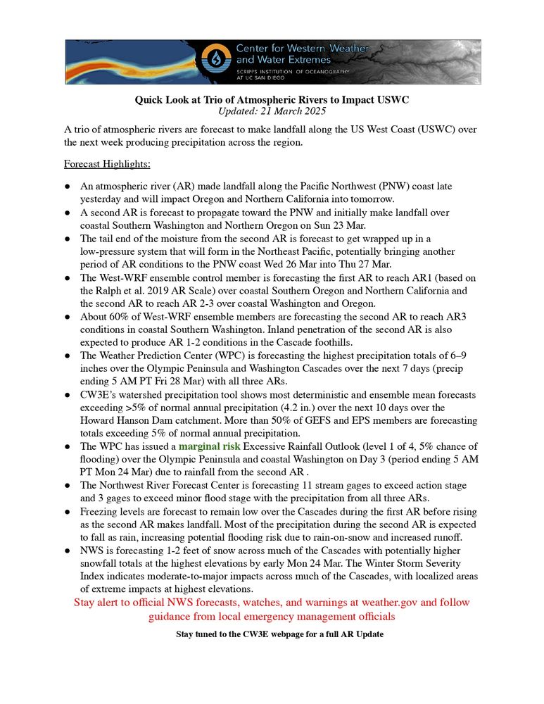Page one of the quick look showing forecast highlights.