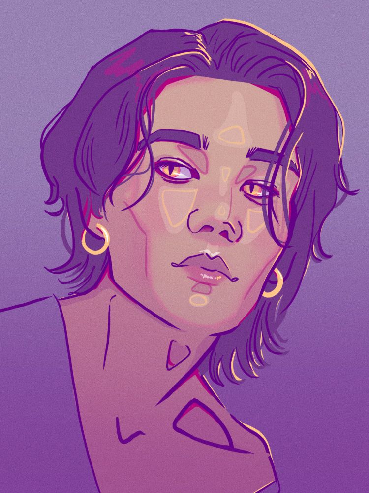Digital art of Kim Theerapanyakul as a vampire with yellow eyes and slitted irises.