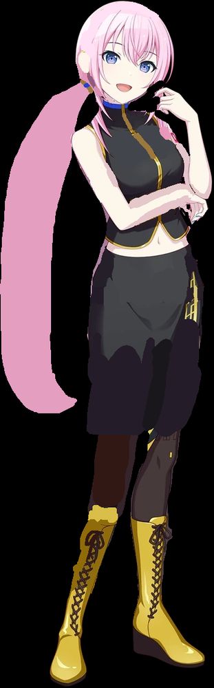 An edit of Megurine Luka's key art used in Colorful Stage.

The edits are as follows:
- Headphones removed (headphones are not allowed for safety reasons; in case an emergency happens, you can hear the instructions)
- Jewelry and arm sleeve removed (could risk getting caught on a conveyor belt or other moving part)
- Skirt swapped out for a pair of shorts (Could snag on something, with how flowy/long it it)
- Hair tied up (could risk getting caught on a conveyor belt or other moving part)