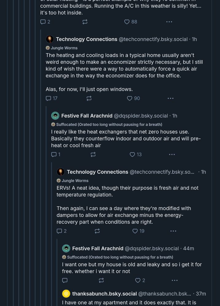 A screenshot of the threading feature in a Bluesky thread without the custom colors applied