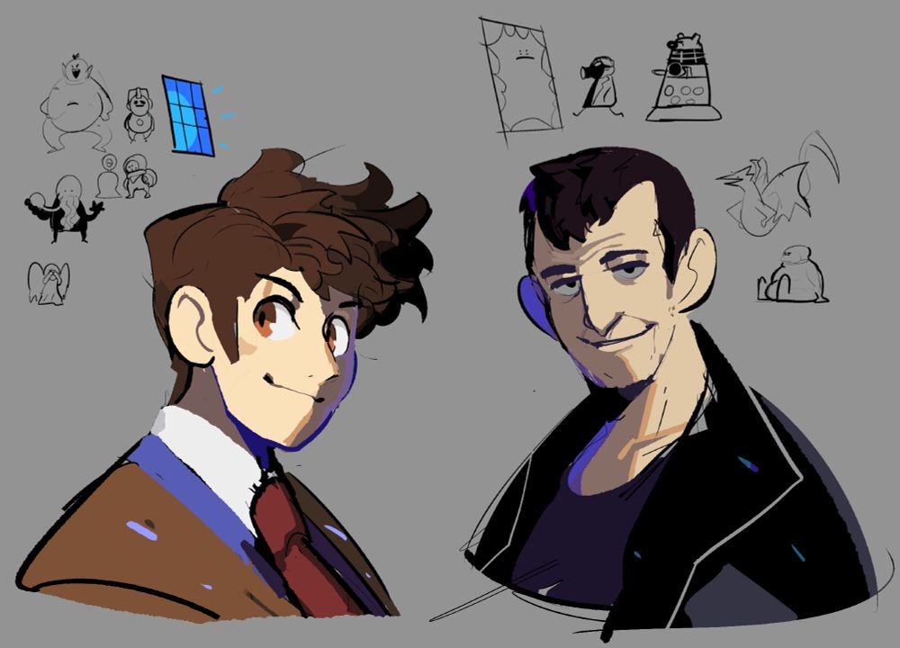 sketches of the 10th and 9th doctors