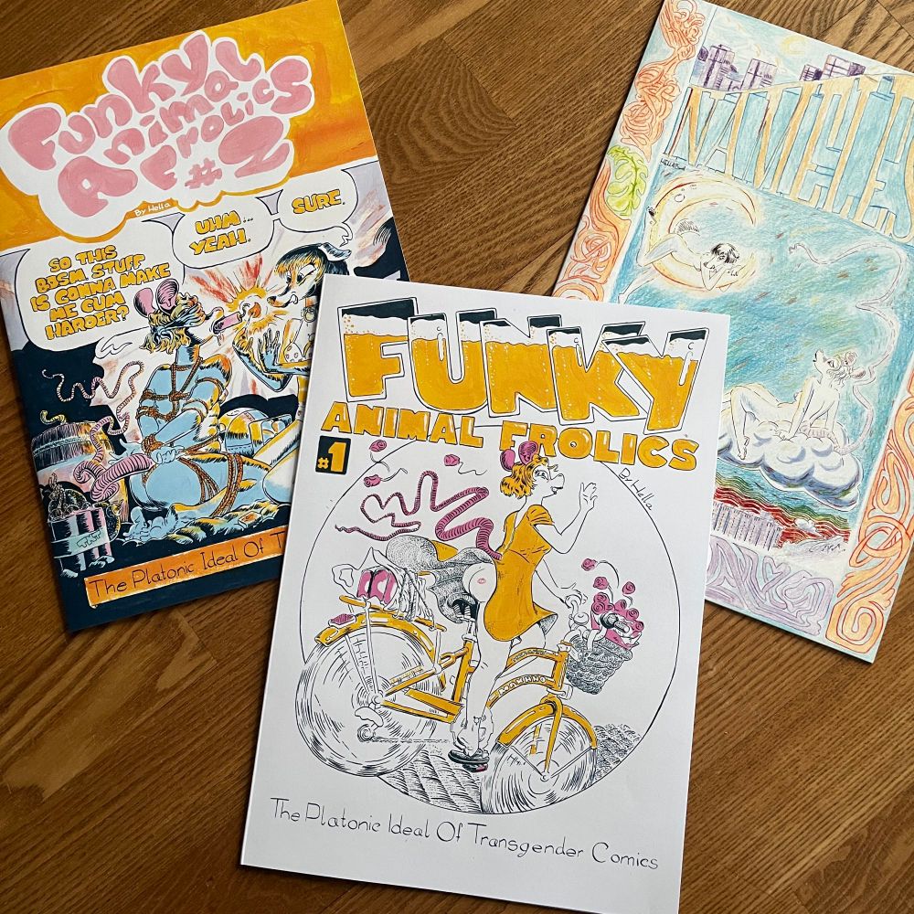 Three delightfully drawn comic books about modern metropolitan transbian rat people!