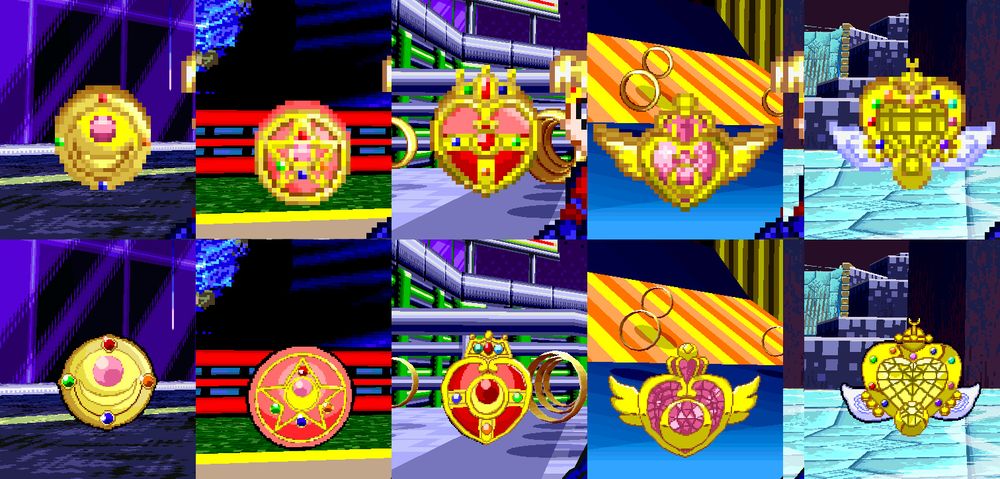 2D sprite and 3D model comparisons of the five followers made after the transformation brooches from the Sailor Moon series in Dr. Robotnik's Ring Racers