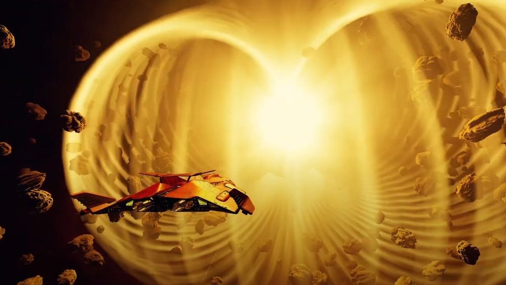 A Python Mark 2 in front of an exploding Thargoid Titan