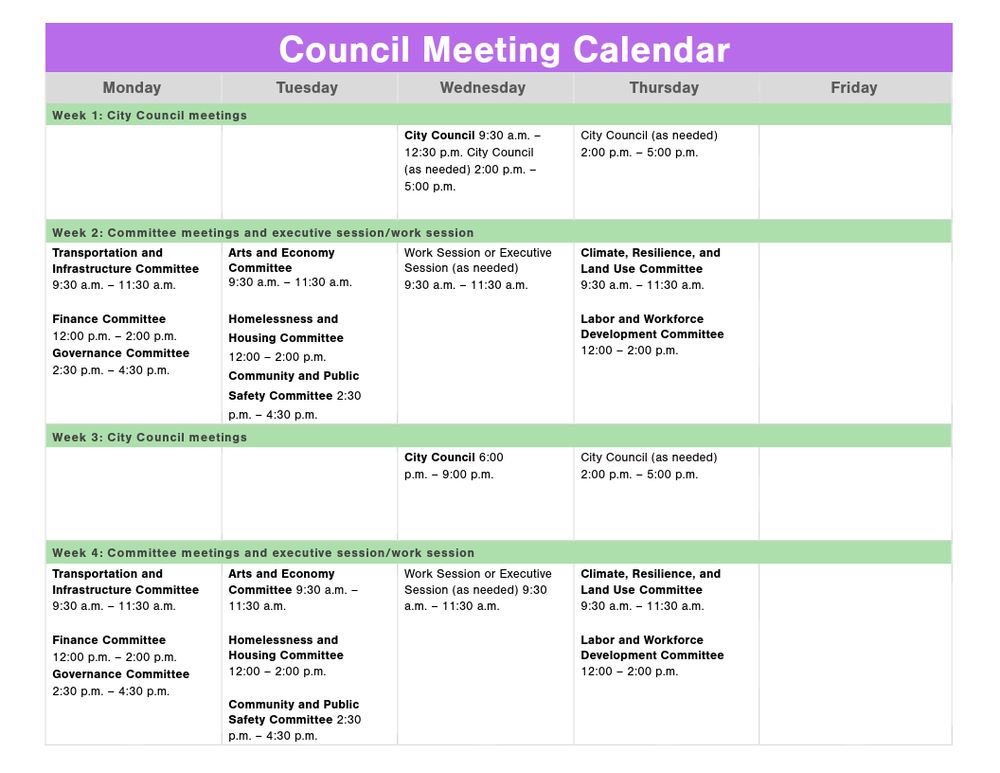 A picture of a calendar listing committee meeting dates