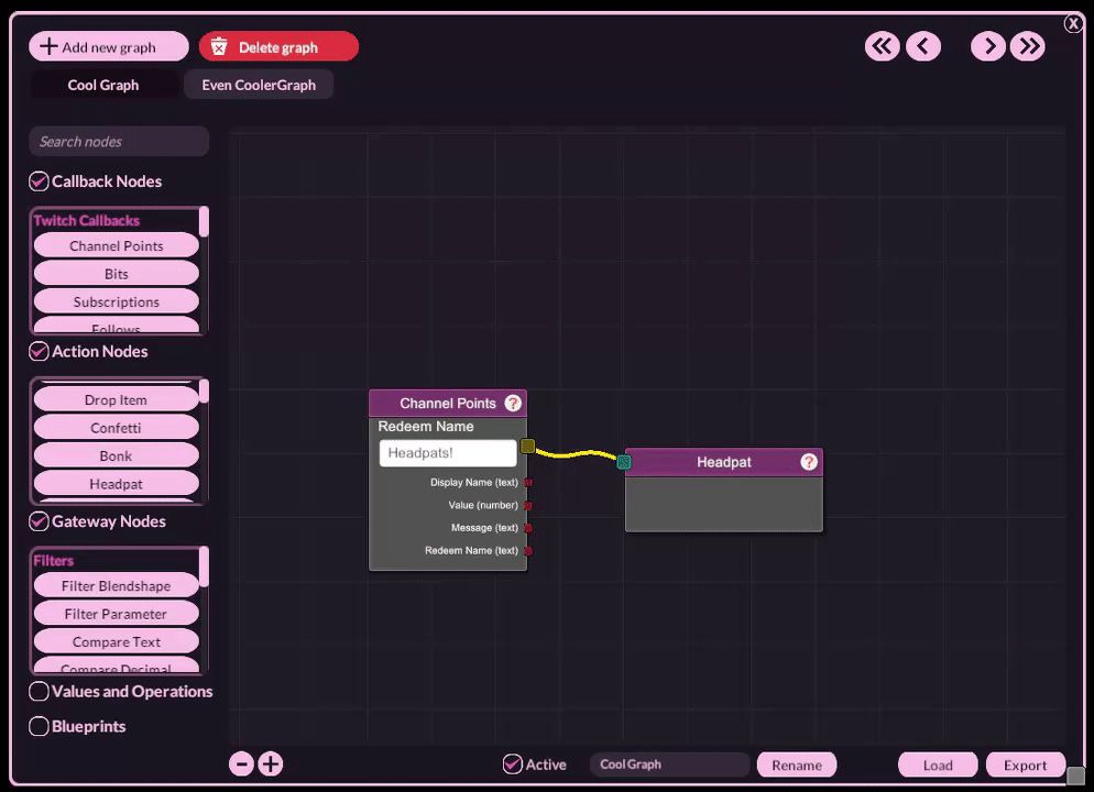a recording of the VNyan Node Graph UI illustrating the new copy and paste feature