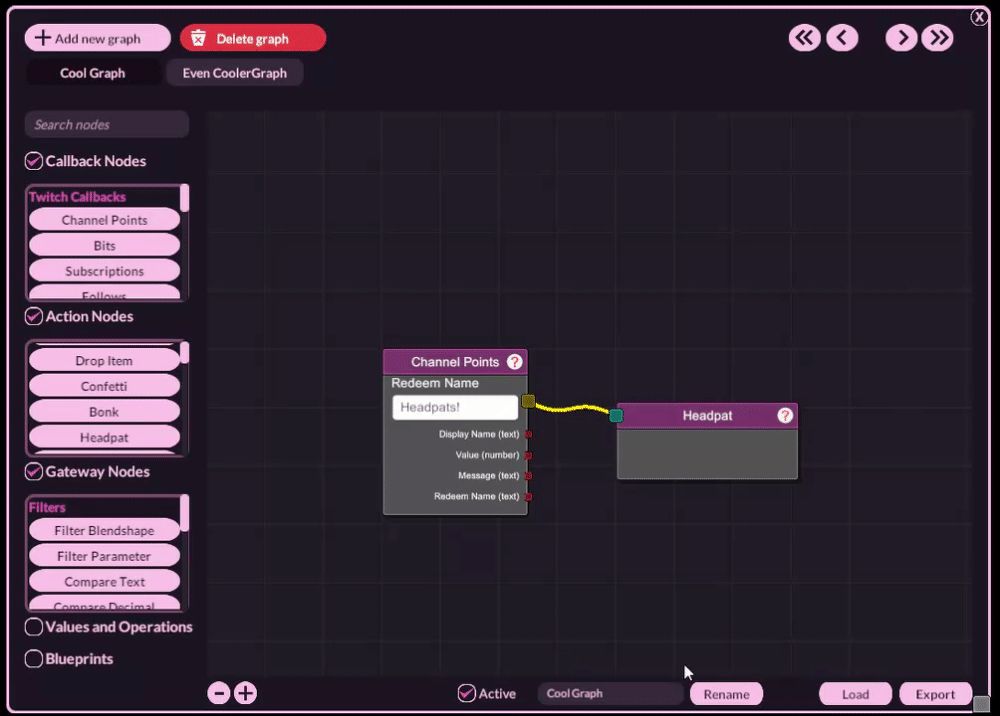 a recording on the VNyan Node Graph UI illustrating alternative control methods for navigating the workspace