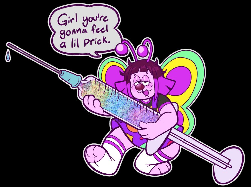 Bug with a comedically large syringe, alluding to the B12 song from American Dad