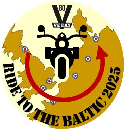 Photo, colour, the logo of Ride to the Baltic 2025 showing a motorbike and the route the ride will take from the UK across Europe to Germany