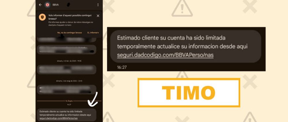 Cuidado con este SMS de BBVA que aparece en tu hilo de mensajes de móvil oficial y dice que tu cuenta ha sido limitada temporalmente: es ‘SMS spoofing’·Maldita.es - Periodismo para que no te la cuelen