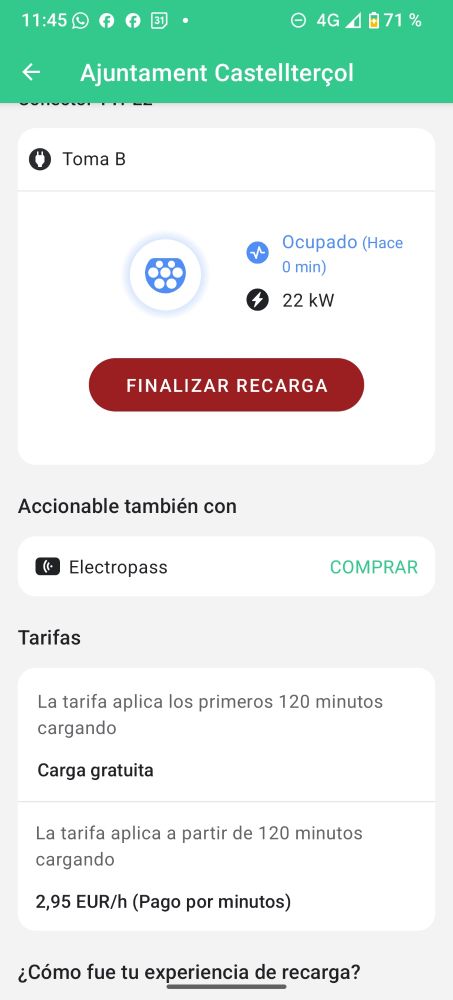 Precio de recarga con tarifa de bloqueo