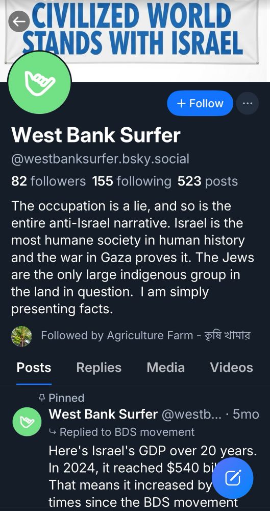 CIVILIZED WORLD STANDS WITH ISRAEL
+ Follow
West Bank Surfer @westbanksurfer.bsky.social
82 followers 155 following 523 posts
The occupation is a lie, and so is the entire anti-Israel narrative. Israel is the most humane society in human history and the war in Gaza proves it. The Jews are the only large indigenous group in the land in question. I am simply presenting facts.

West Bank Surfer @westb... • 5mo
→ Replied to BDS movement
Here's Israel's GDP over 20 years.
In 2024, it reached $540 bil That means it increased by times since the BDS movement