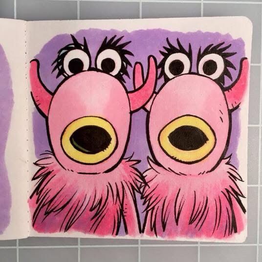 The Doo-doo-doo-doo-doo Muppets who are pink with eyes on top of their heads, horns, and a furry ruff around their necks. 